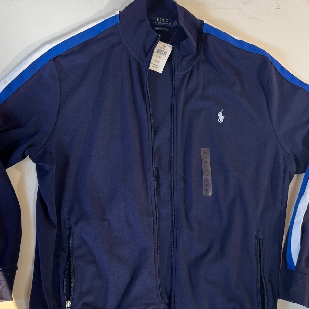 Polo by Ralph Lauren Navy Track Jacket with Blue & White Stripes XXL (NWT)